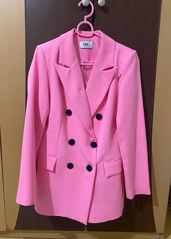 Pembe Kadın Düğmeli Midi Blazer Ceket