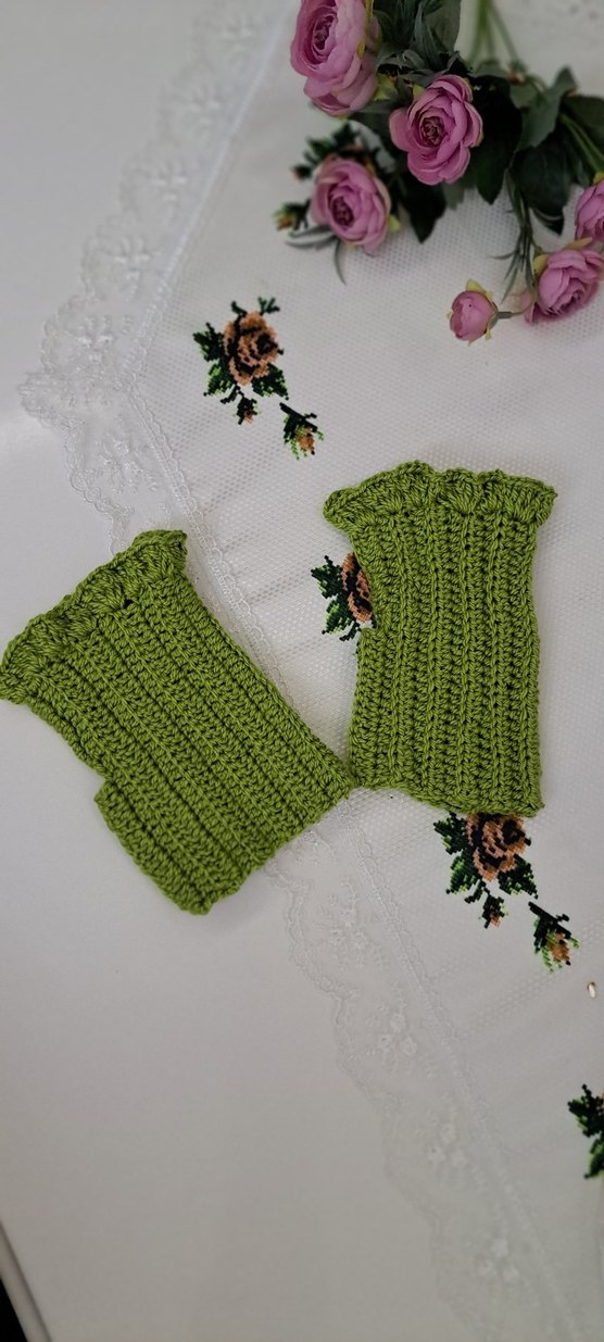 Örgü Yeşil Bohem Kadın kolluk - Görsel 2