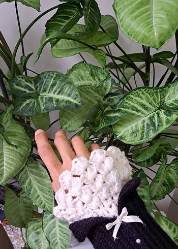 Dantel Detaylı Bohem Örgü Eldiven Yeni . - Görsel 4