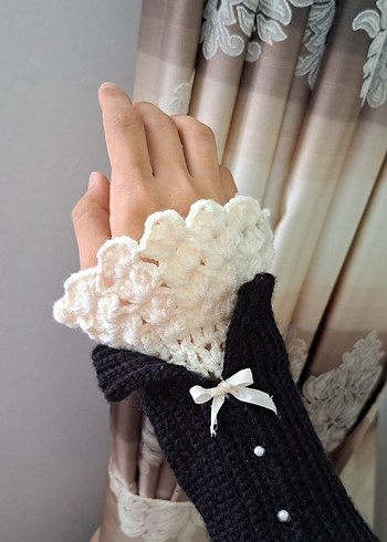 Dantel Detaylı Bohem Örgü Eldiven Yeni . - Görsel 3