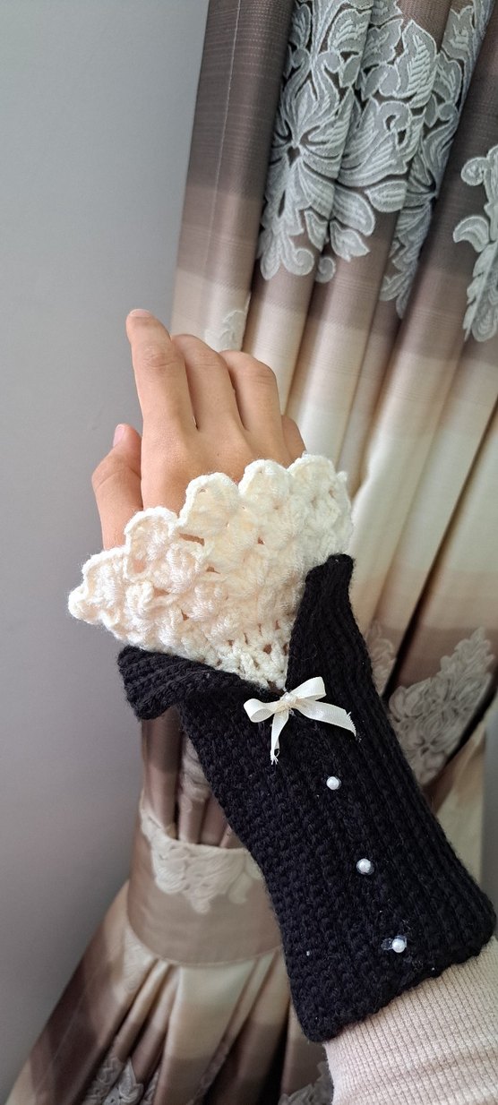 Dantel Detaylı Bohem Örgü Eldiven Yeni . - Görsel 3