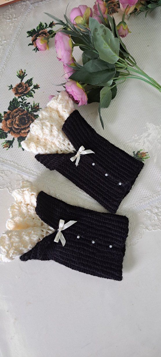 Dantel Detaylı Bohem Örgü Eldiven Yeni . - Görsel 2