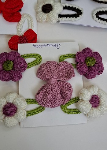 Renkli Nakışlı Örgü Çocuk Saç Tokaları - Görsel 3