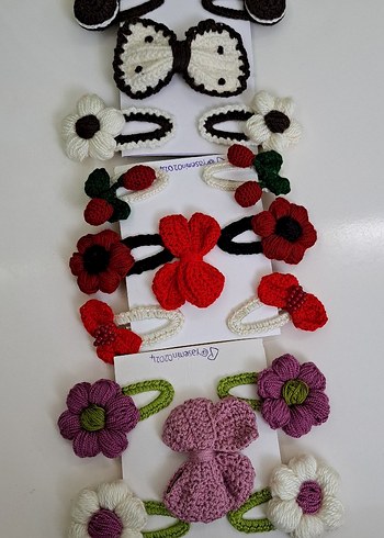 Renkli Nakışlı Örgü Çocuk Saç Tokaları - Görsel 2