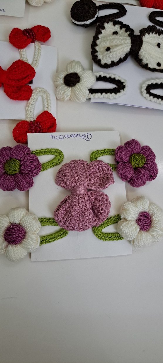 Renkli Nakışlı Örgü Çocuk Saç Tokaları - Görsel 3