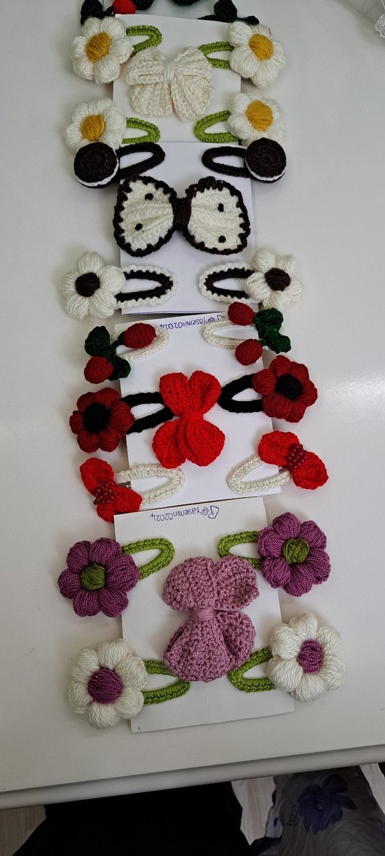 Renkli Nakışlı Örgü Çocuk Saç Tokaları - Görsel 2