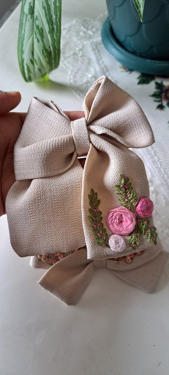 Nakışlı Örgü Kumaş Fiyonk Toka - Görsel 2