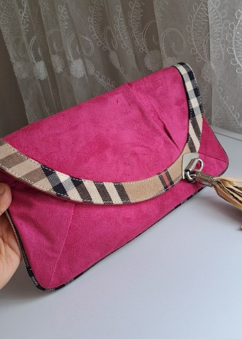 Pembe Süet Tokalı Bohem Kadın Portföy Çanta