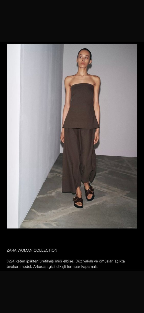 Zara kahverengi Straplez Uzun Elbise - Görsel 2
