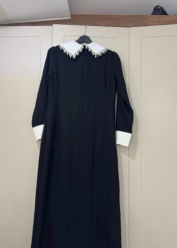 Siyah Uzun Kollu incili elbise - Görsel 4