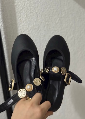 Siyah Tokalı Goth Blok Topuklu Kadın Babet - Görsel 2