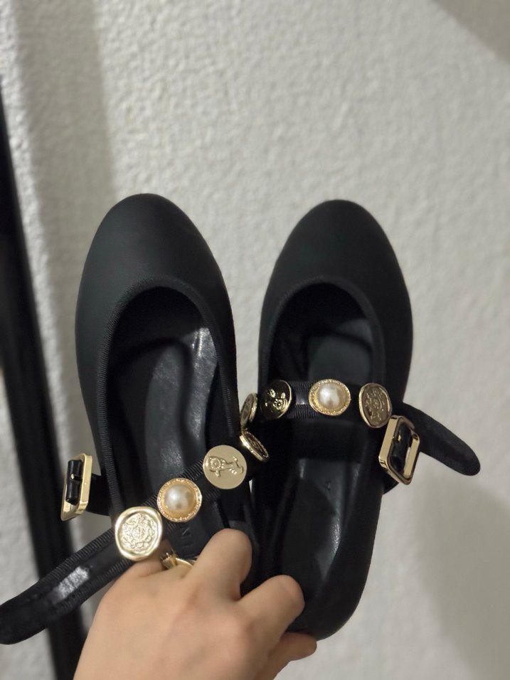 Siyah Tokalı Goth Blok Topuklu Kadın Babet - Görsel 2