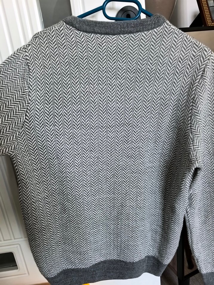 Gri Örgü Erkek Kazak, Bisiklet Yaka, Rahat Kesim - Görsel 5