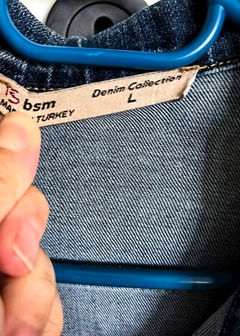 l Beden Düğmeli Mavi Kadın Denim Ceket