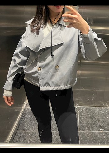 Kadın Gri Midi Trençkot Düğmeli - Görsel 4