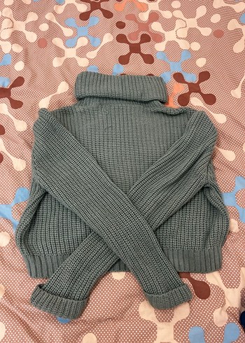 Gri Kadın Boğazlı Örgü Triko Kazak - Görsel 2