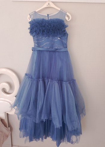 Mavi Fırfırlı Bohem Straplez Çocuk Elbisesi - Görsel 5