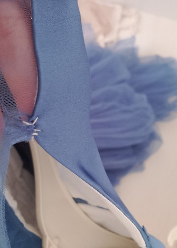 Mavi Fırfırlı Bohem Straplez Çocuk Elbisesi - Görsel 3