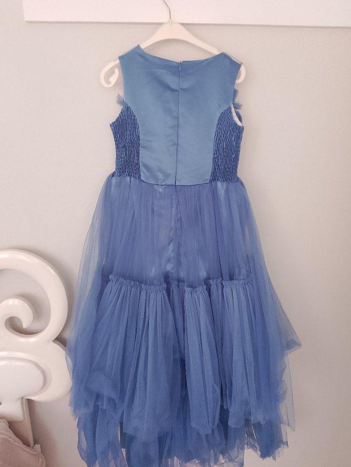 Mavi Fırfırlı Bohem Straplez Çocuk Elbisesi - Görsel 4