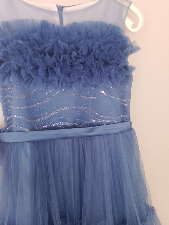 Mavi Fırfırlı Bohem Straplez Çocuk Elbisesi - Görsel 2