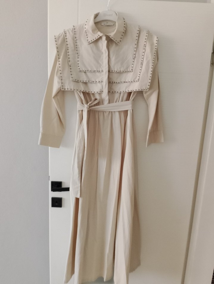 Kemerli Bej Uzun Bohem Elbise - Görsel 2