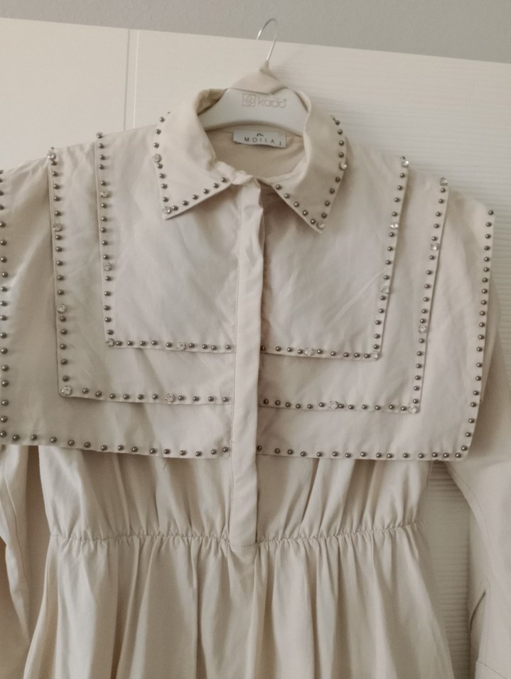 Kemerli Bej Uzun Bohem Elbise - Görsel 5