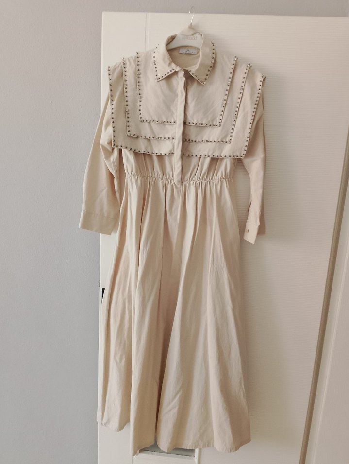 Kemerli Bej Uzun Bohem Elbise - Görsel 4