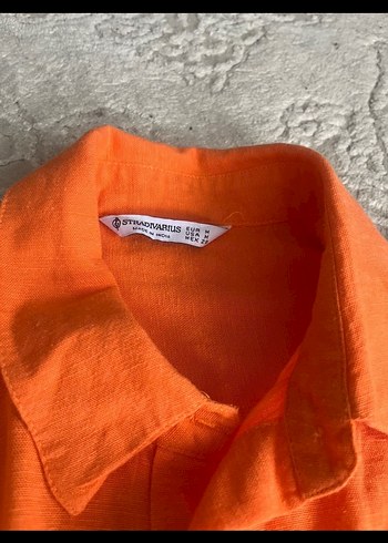 Turuncu Keten Kadın Gömlek STRADİVARİUS - Görsel 2