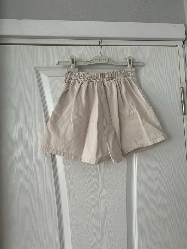 Bej Keten Rahat Mini Şort - Görsel 5