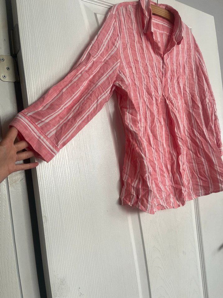 Pembe Çizgili Keten Gömlek MAVİ - Görsel 2