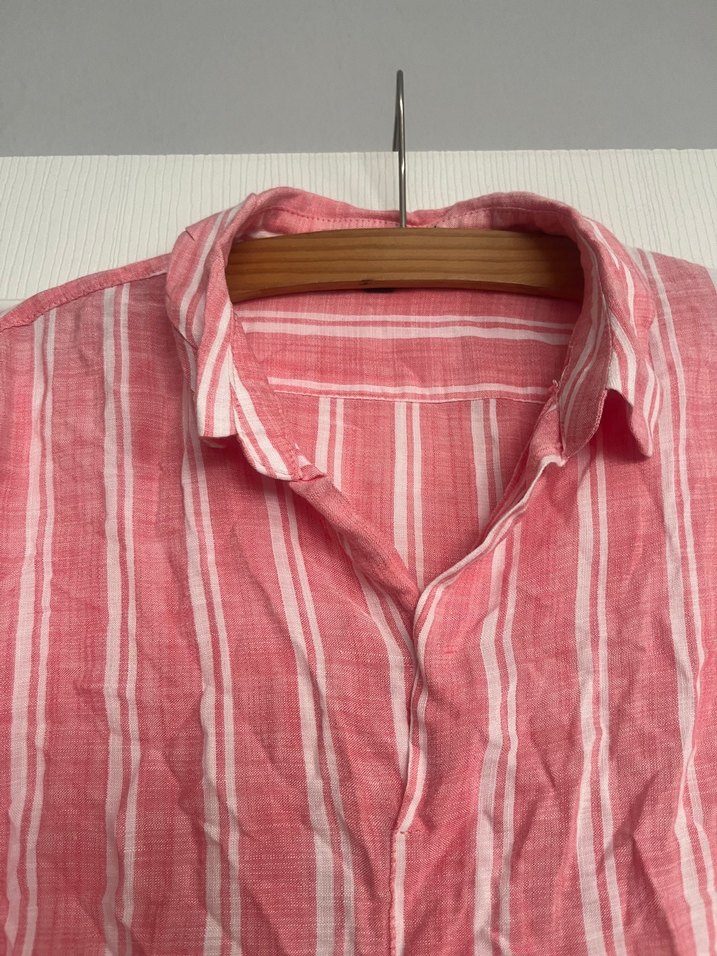 Pembe Çizgili Keten Gömlek MAVİ - Görsel 3