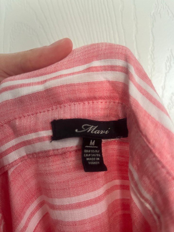 Pembe Çizgili Keten Gömlek MAVİ - Görsel 4