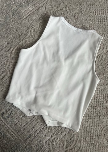 Düğmeli Beyaz V Yaka Kolsuz Kadın Yelek - Görsel 5