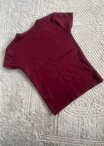 Bordo Kısa Kollu Baskılı Kadın Tişört yeni - Görsel 3