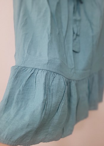 Zara Bebe Mavi Midi Keten Karışımlı Etek