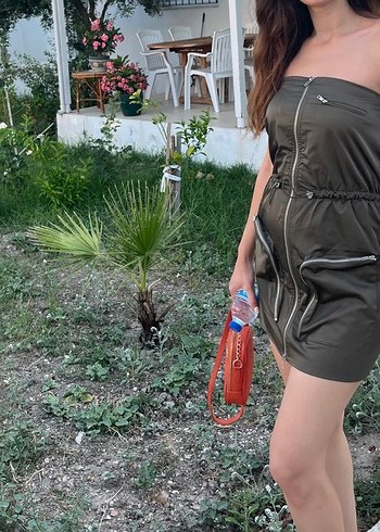 38 Beden Zara Deri Görünümlü Mini Straplez Elbise
