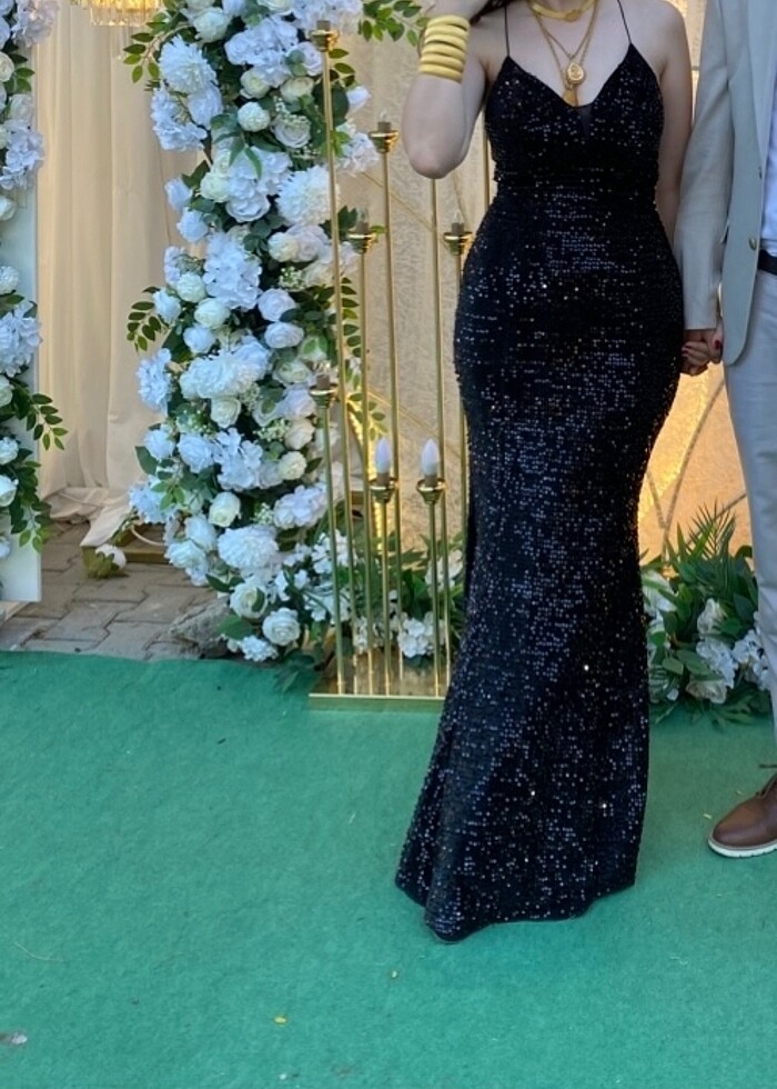 Siyah Payetli Elbise - Görsel 3