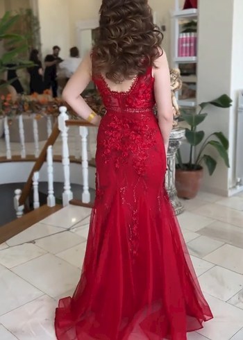 Kırmızı Dantel İşlemeli Kına Elbisesi - Görsel 2