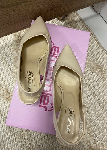 Bej Stiletto Topuklu Kadın Abiye Ayakkabı - Görsel 3