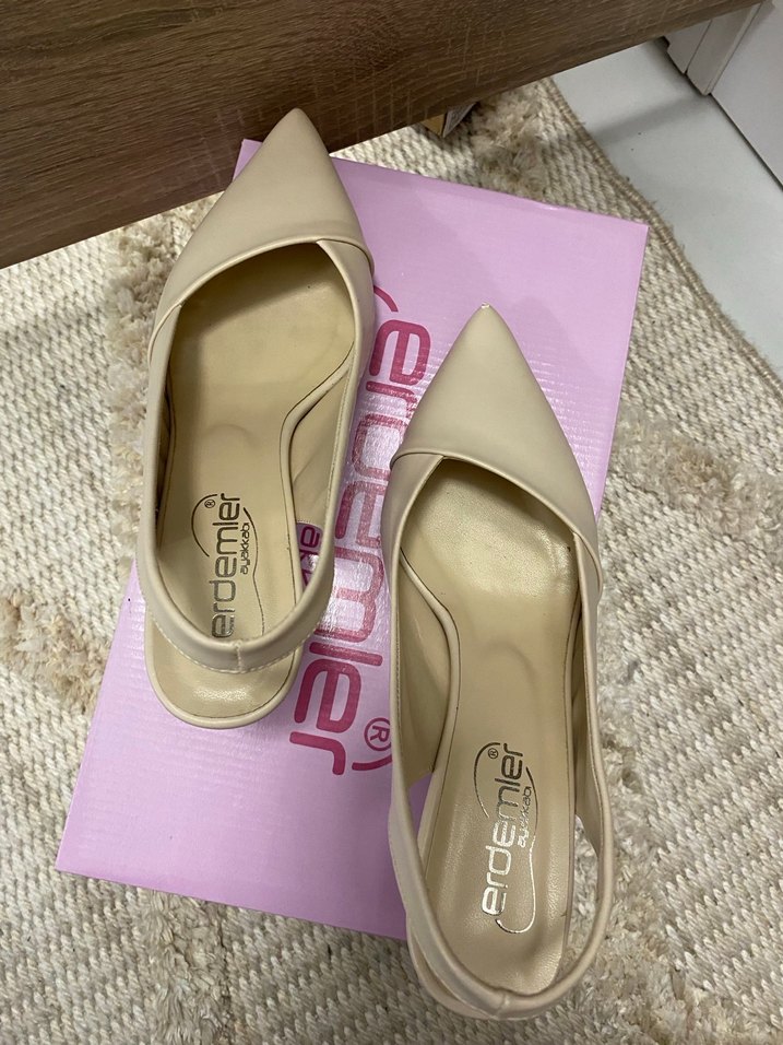 Bej Stiletto Topuklu Kadın Abiye Ayakkabı - Görsel 3