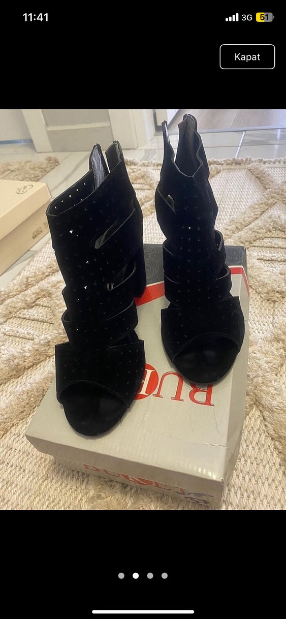 Siyah Süet Tokalı Yüksek Topuklu Kadın Ayakkabı - Görsel 2