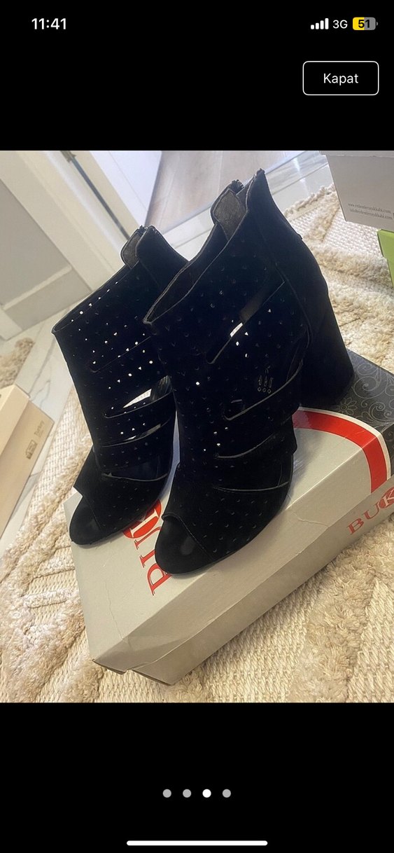 Siyah Süet Tokalı Yüksek Topuklu Kadın Ayakkabı - Görsel 3