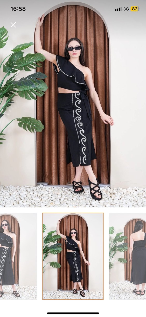 Nakışlı Siyah Bohem Uzun Etek-Bluz - Görsel 2