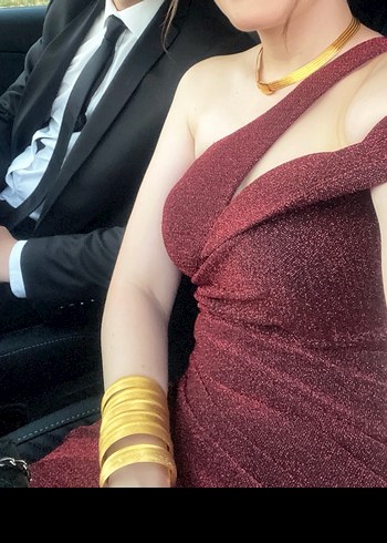 Bordo Drapeli Uzun Abiye Elbise - Görsel 3