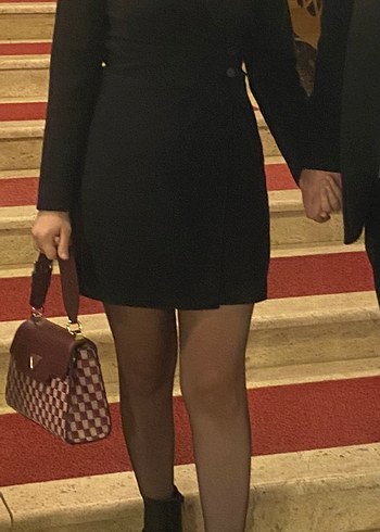 Kadın Siyah Mini Düğmeli Ceket Elbise - Görsel 2