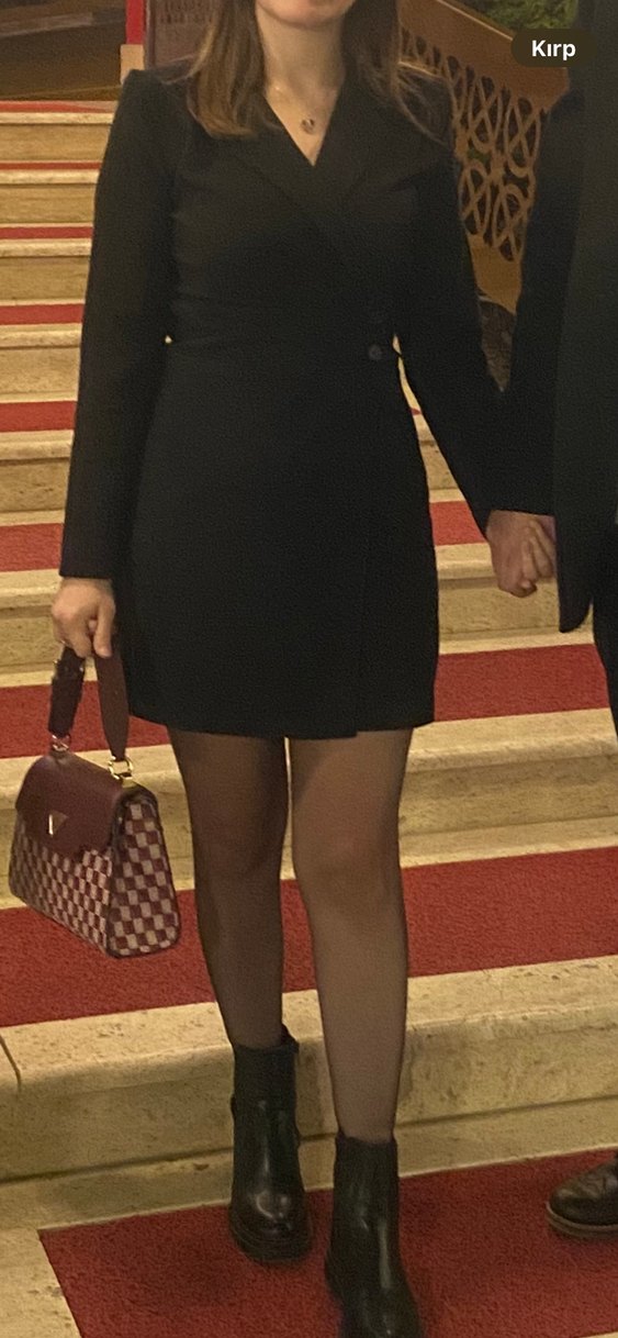 Kadın Siyah Mini Düğmeli Ceket Elbise - Görsel 2