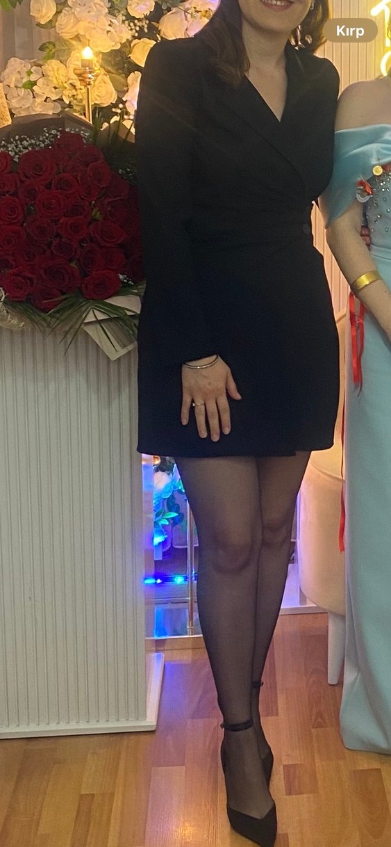 Kadın Siyah Mini Düğmeli Ceket Elbise - Görsel 3