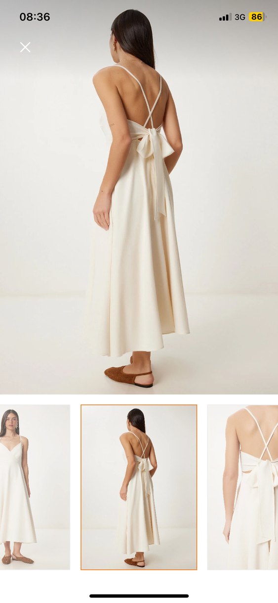 Sırt Detaylı Beyaz Bohem Uzun Elbise - Görsel 4