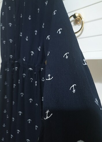 Önden düğmeli belden sıkmalı rahat elbise - Görsel 3