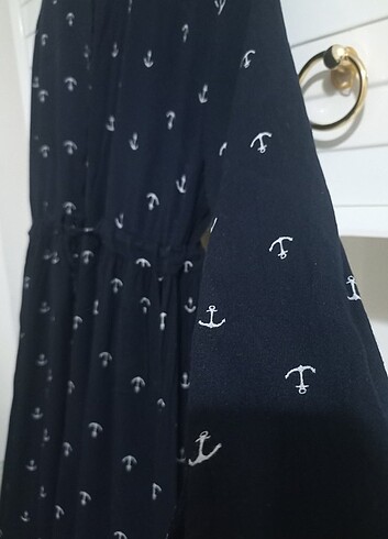 Önden düğmeli belden sıkmalı rahat elbise - Görsel 5